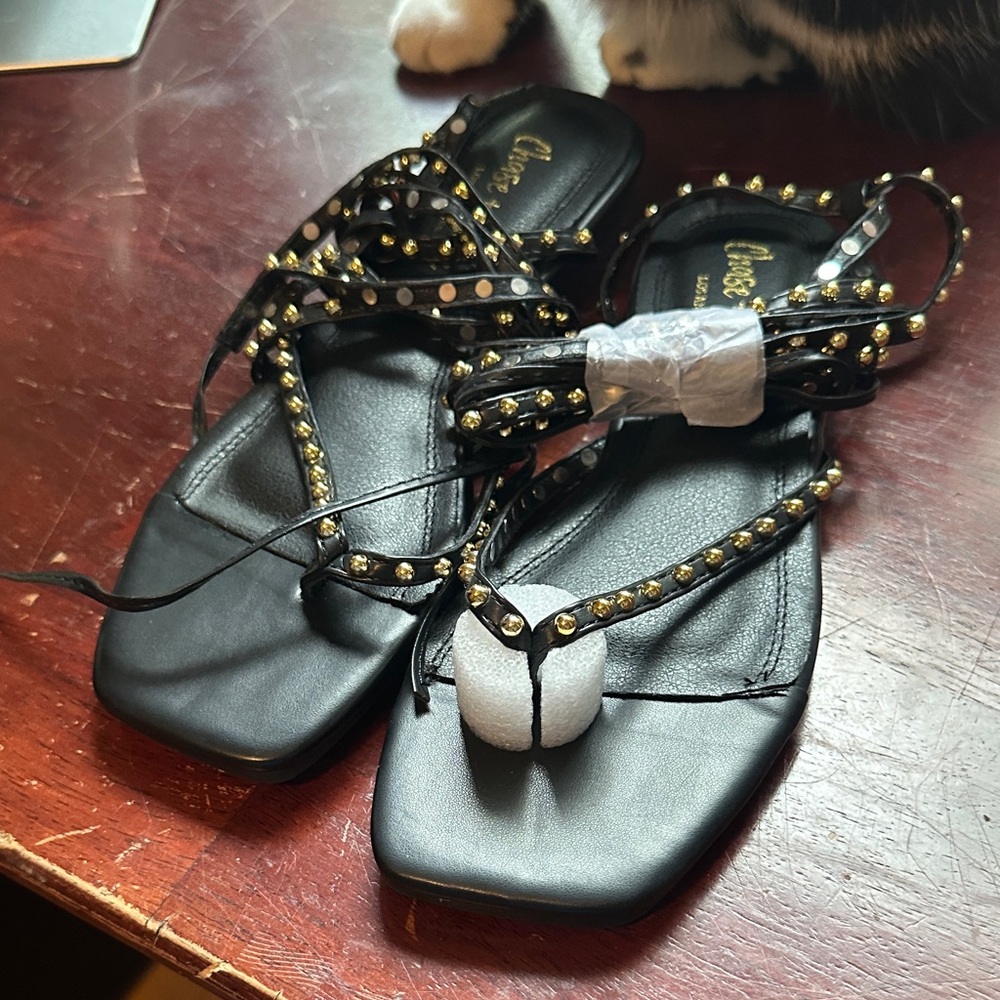 Chase + Chloe Black Studded Lace-Up Sandals